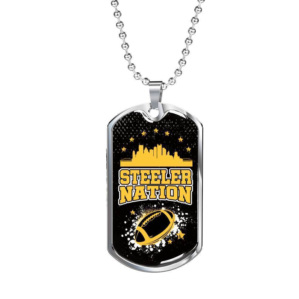 Steeler Nation Necklace Stainless Steel or 18k Gold Dog Tag 24" Chain-Express Your Love Gifts