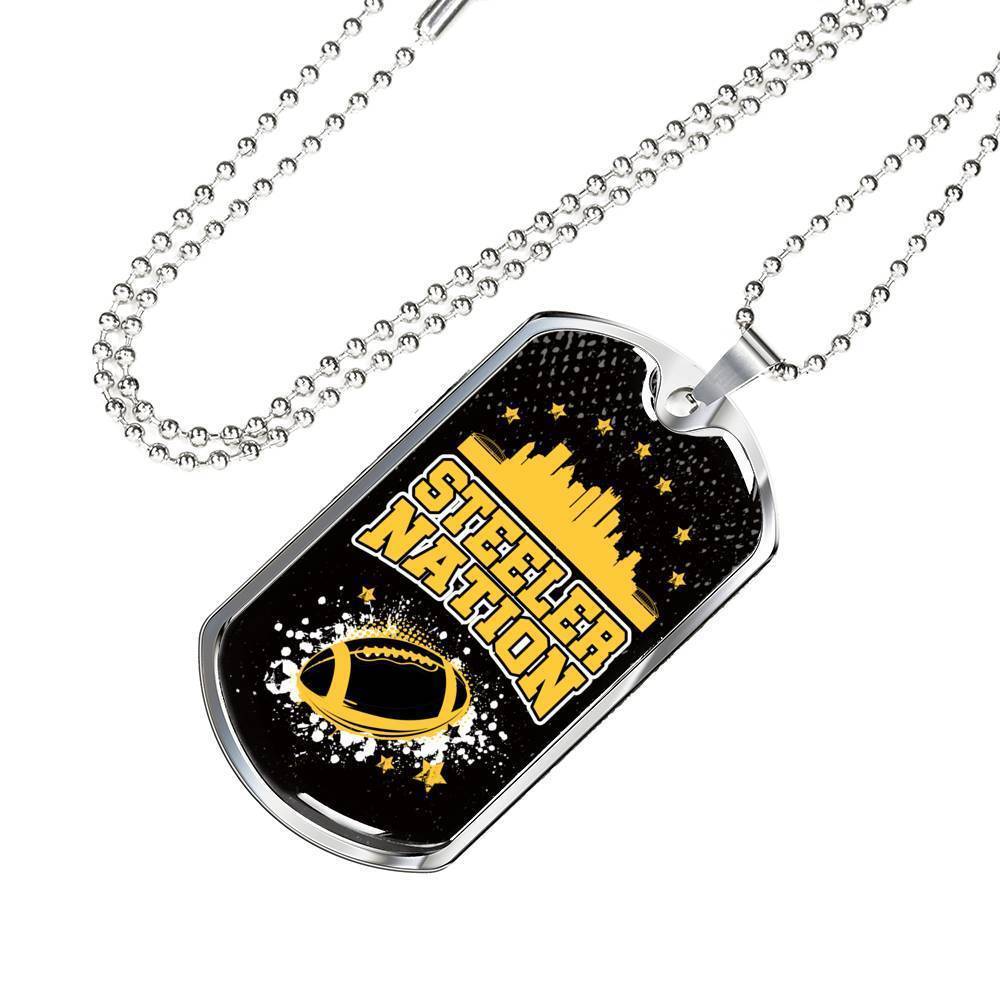 Steeler Nation Necklace Stainless Steel or 18k Gold Dog Tag 24" Chain-Express Your Love Gifts