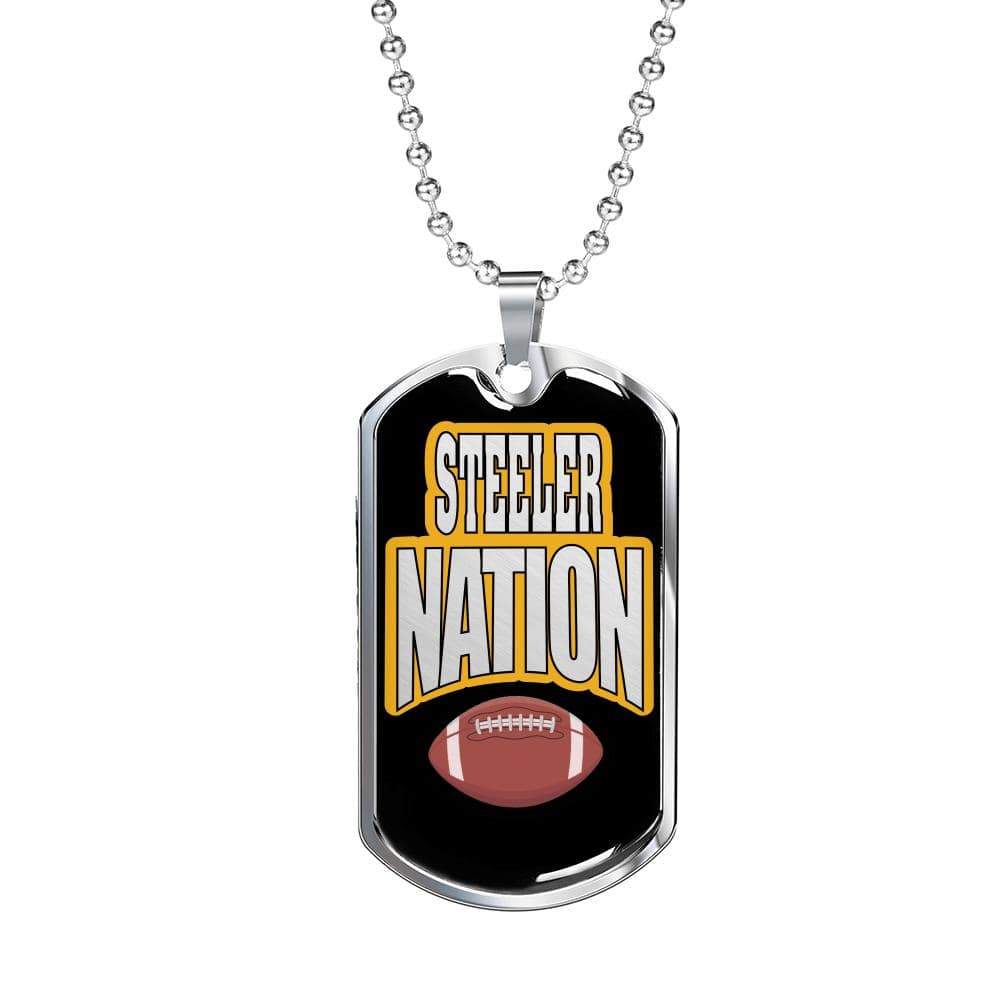 Steeler Nation Pittsburgh Fan Necklace Dog Tag Stainless Steel or 18k Gold 24" Chain - Express Your Love Gifts