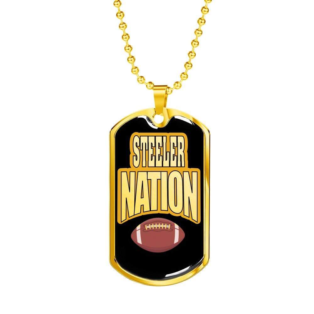Steeler Nation Pittsburgh Fan Necklace Dog Tag Stainless Steel or 18k Gold 24" Chain - Express Your Love Gifts