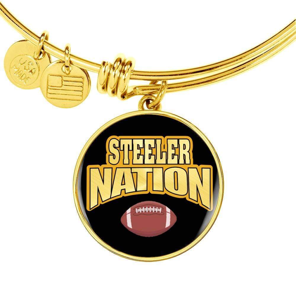 Steeler Nation Stainless Steel or 18k Gold Circle Bangle Bracelet - Express Your Love Gifts