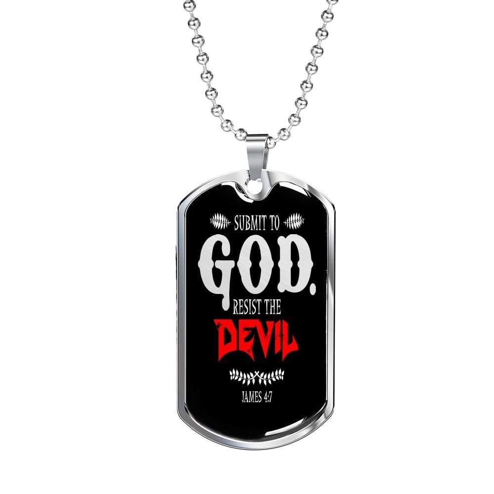 Submit To God Resist The Devil Necklace Stainless Steel or 18k Gold Dog Tag 24" Chain - Express Your Love Gifts