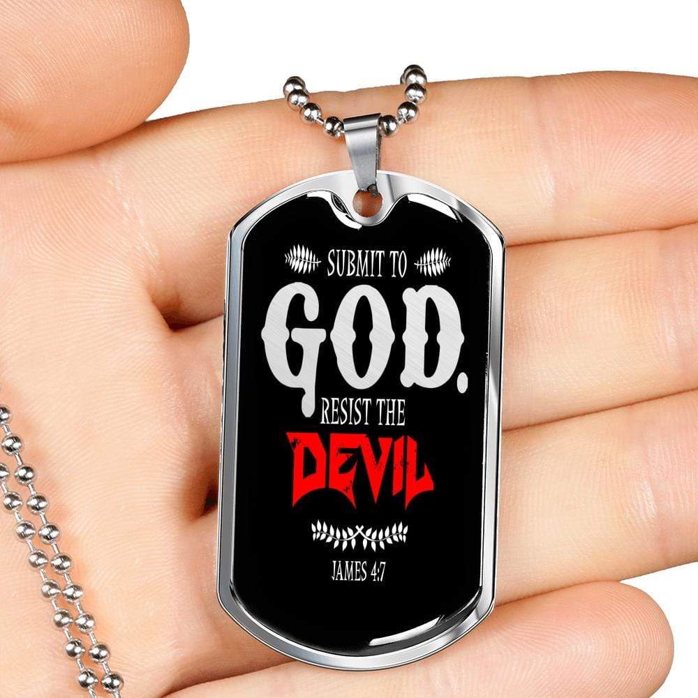 Submit To God Resist The Devil Necklace Stainless Steel or 18k Gold Dog Tag 24" Chain - Express Your Love Gifts