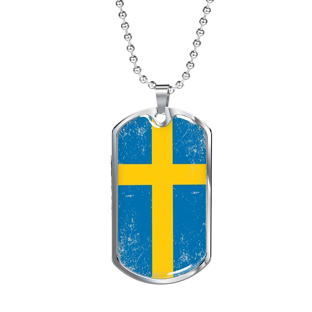 Sweden Flag Necklace Sweden Flag Stainless Steel or 18k Gold Dog Tag 24"-Express Your Love Gifts