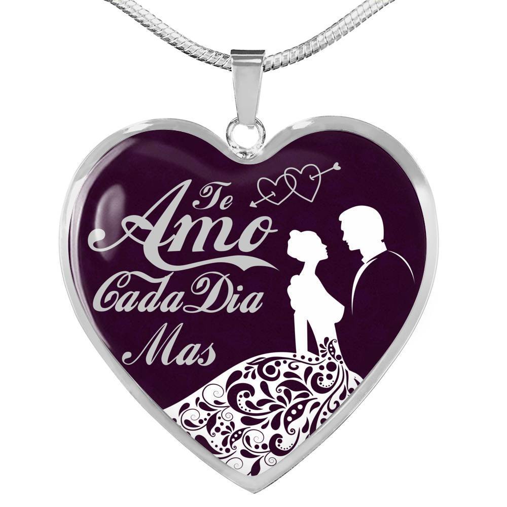 Te Amo Cada Dia Mas Necklace Stainless Steel or 18k Gold Heart Pendant 18-22"-Express Your Love Gifts