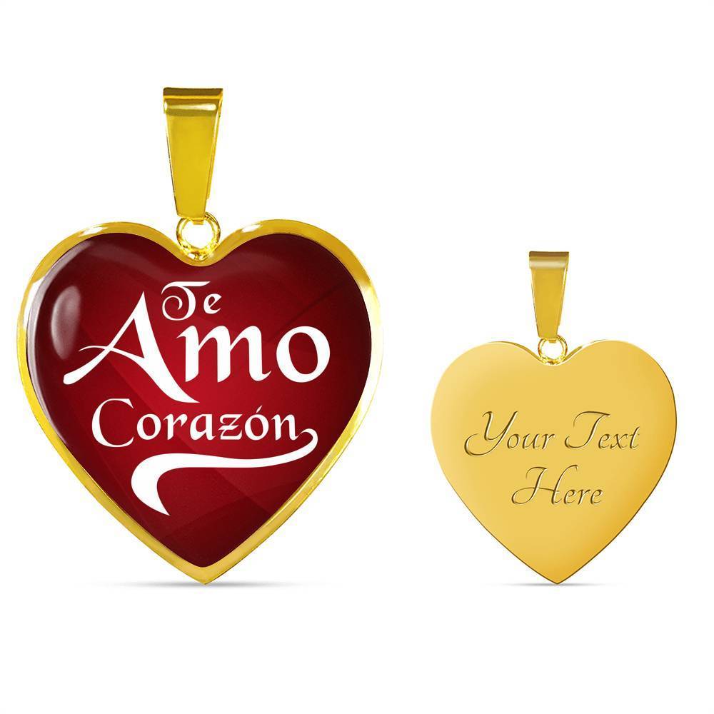 Te Amo Corazón I Love You Dear Spanish Stainless Steel or 18k Gold Heart Pendant Necklace 18-22"-Express Your Love Gifts
