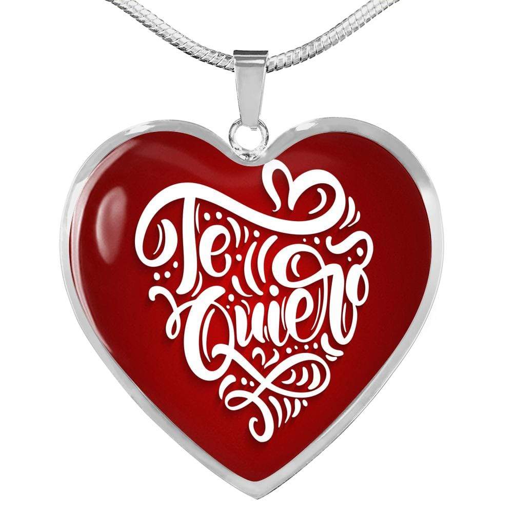 Te Quiero Spanish Love Message Necklace Stainless Steel or 18k Gold Heart Pendant 18-22" - Express Your Love Gifts