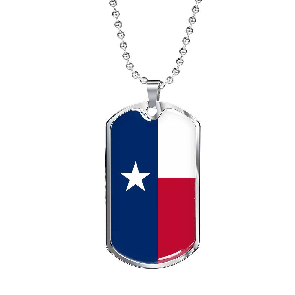 Texas Flag Pendant Stainless Steel or 18k Gold Dog Tag Necklace 24" Chain - Express Your Love Gifts