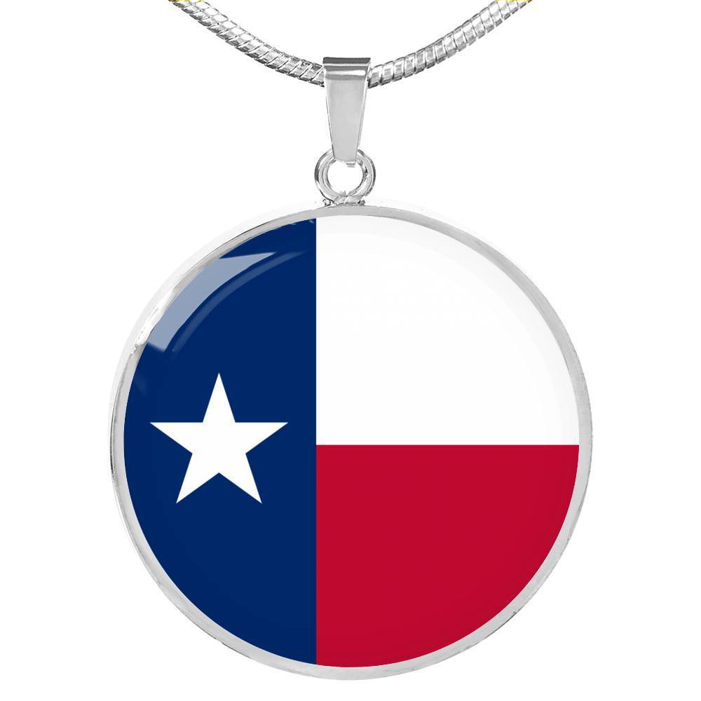 Texas State Flag Necklace Stainless Steel or 18k Gold Circle Pendant 18-22" - Express Your Love Gifts