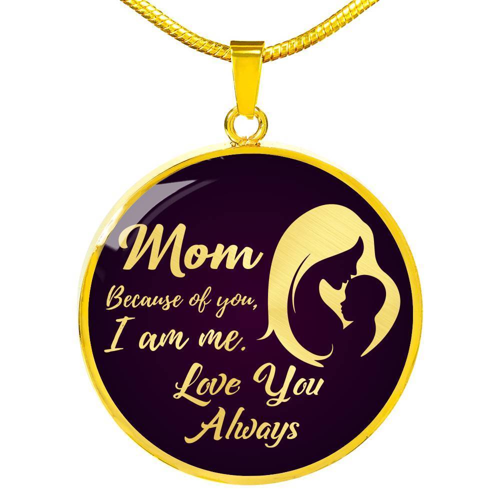 To Mom Because Of You Circle Necklace 18k Gold 18-22" - Express Your Love Gifts