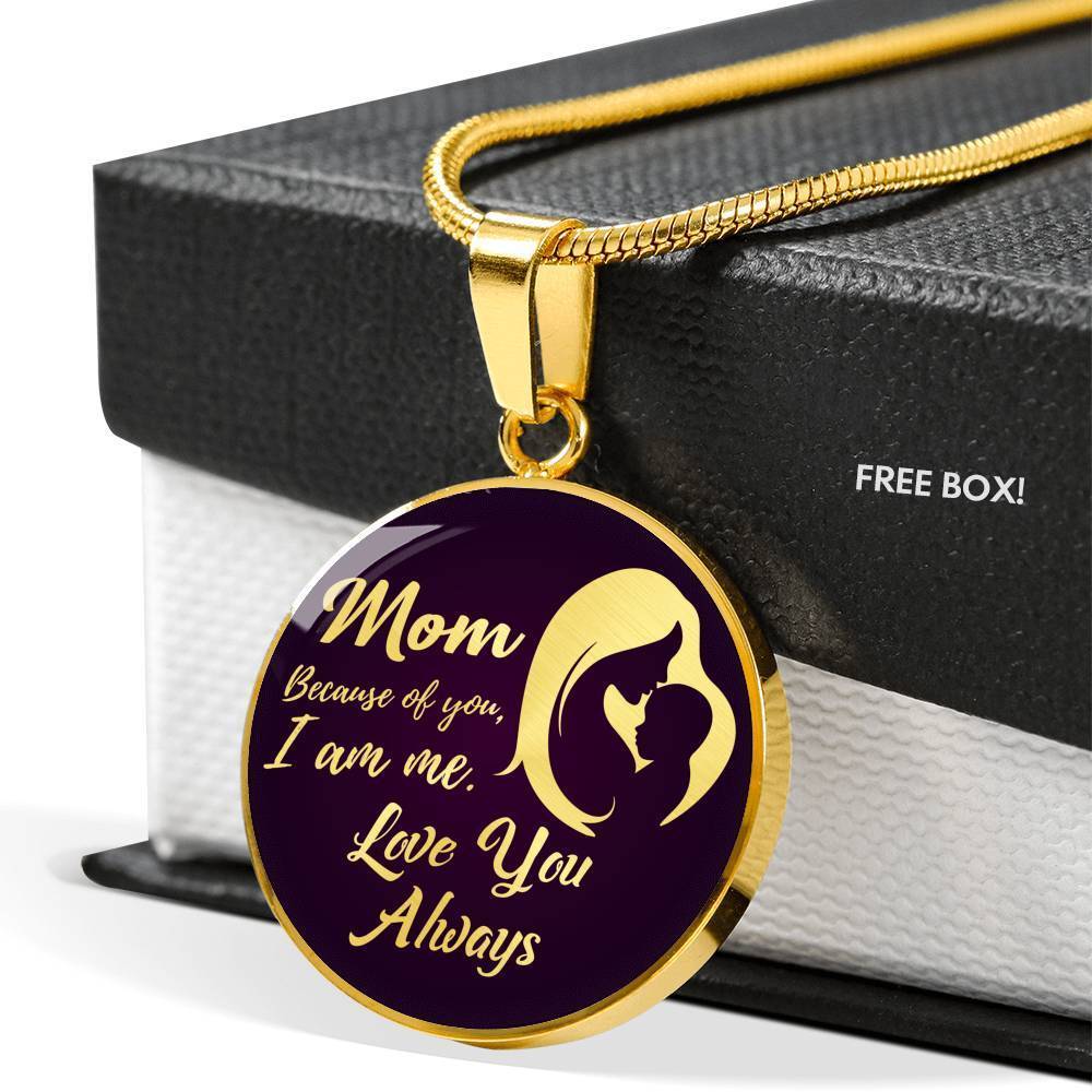 To Mom Because Of You Circle Necklace 18k Gold 18-22" - Express Your Love Gifts