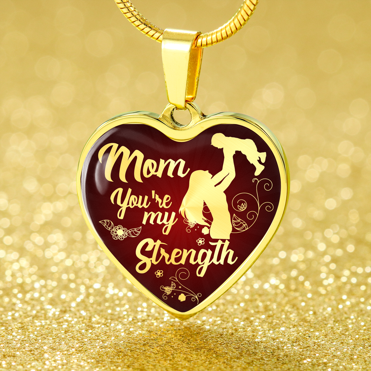 To Mom You'Re My Strength Necklace Stainless Steel 18k Gold Heart Pendant 18-22" - Express Your Love Gifts