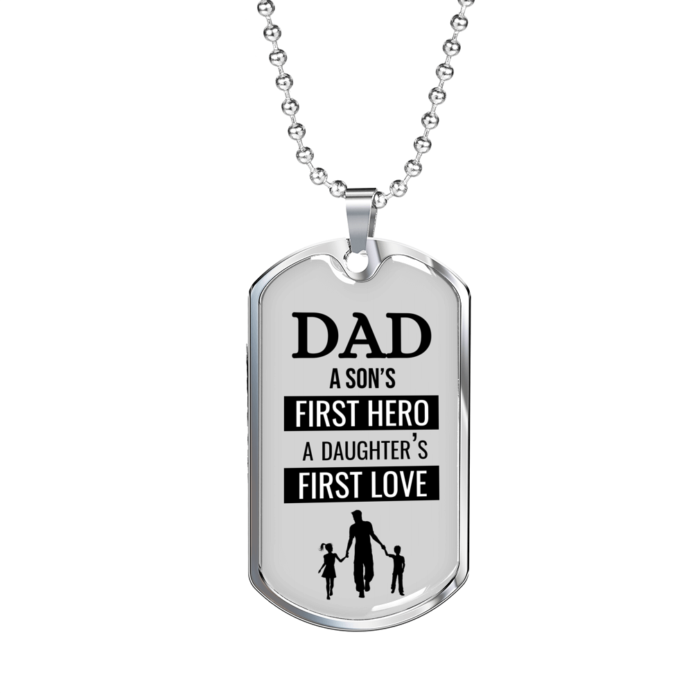 To My Father Son'S First Hero Stainless Steel or 18k Gold Dog Tag 24" Chain-Express Your Love Gifts