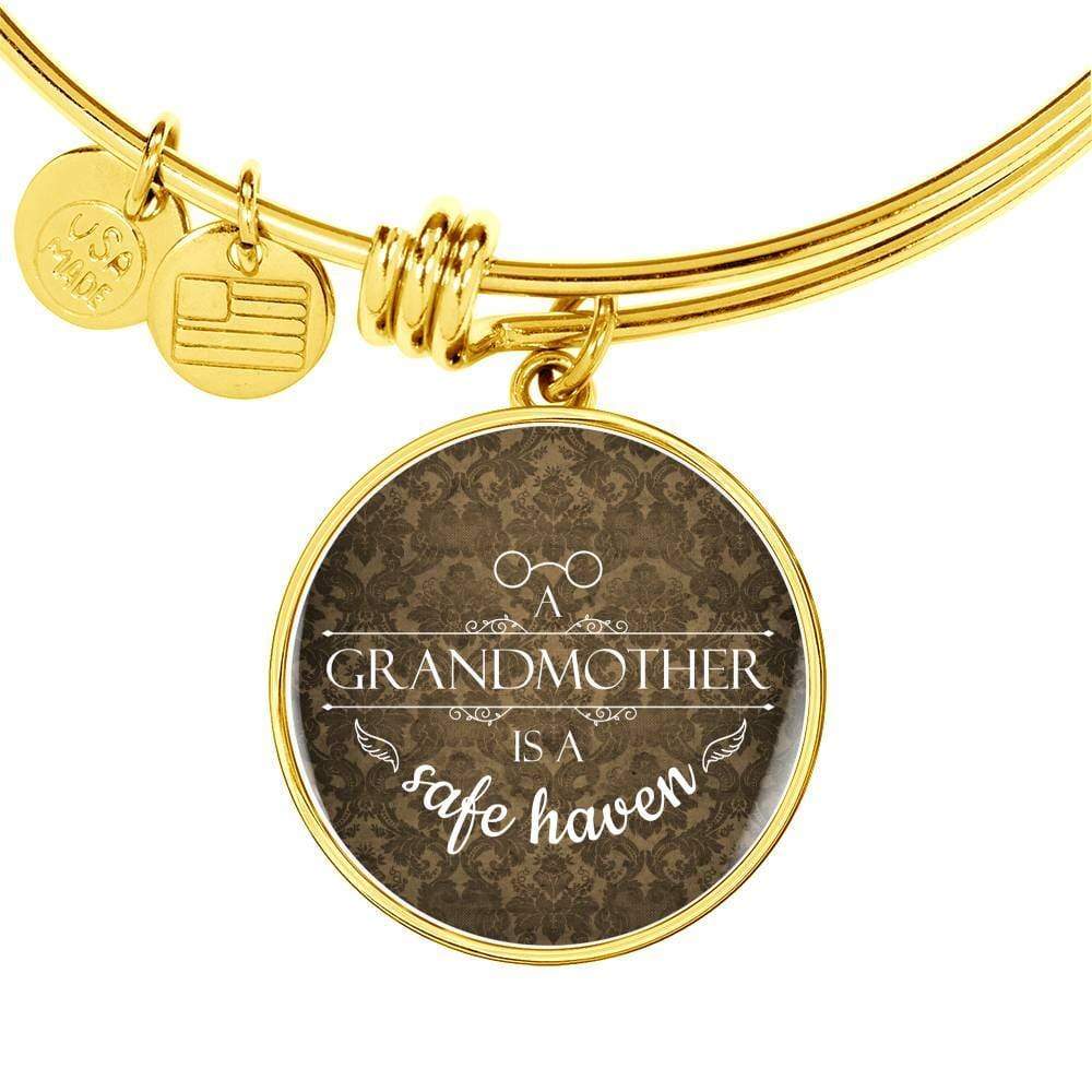 To My Girlfriend A Grandmother Is A Safe Haven Stainless Steel or 18k Gold Circle Bangle Bracelet - Express Your Love Gifts