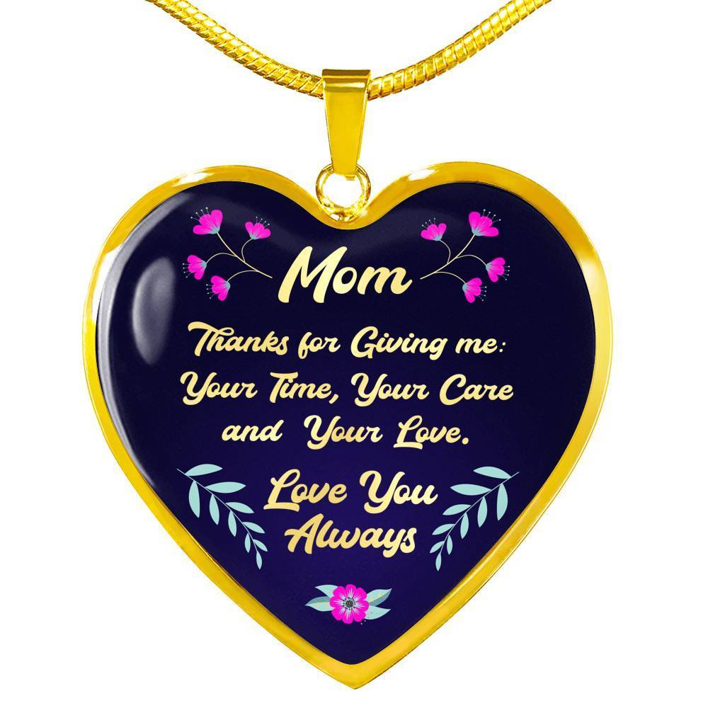 To My Mom Thanks Mother Necklace Stainless Steel or 18k Gold Heart Pendant 18-22"-Express Your Love Gifts