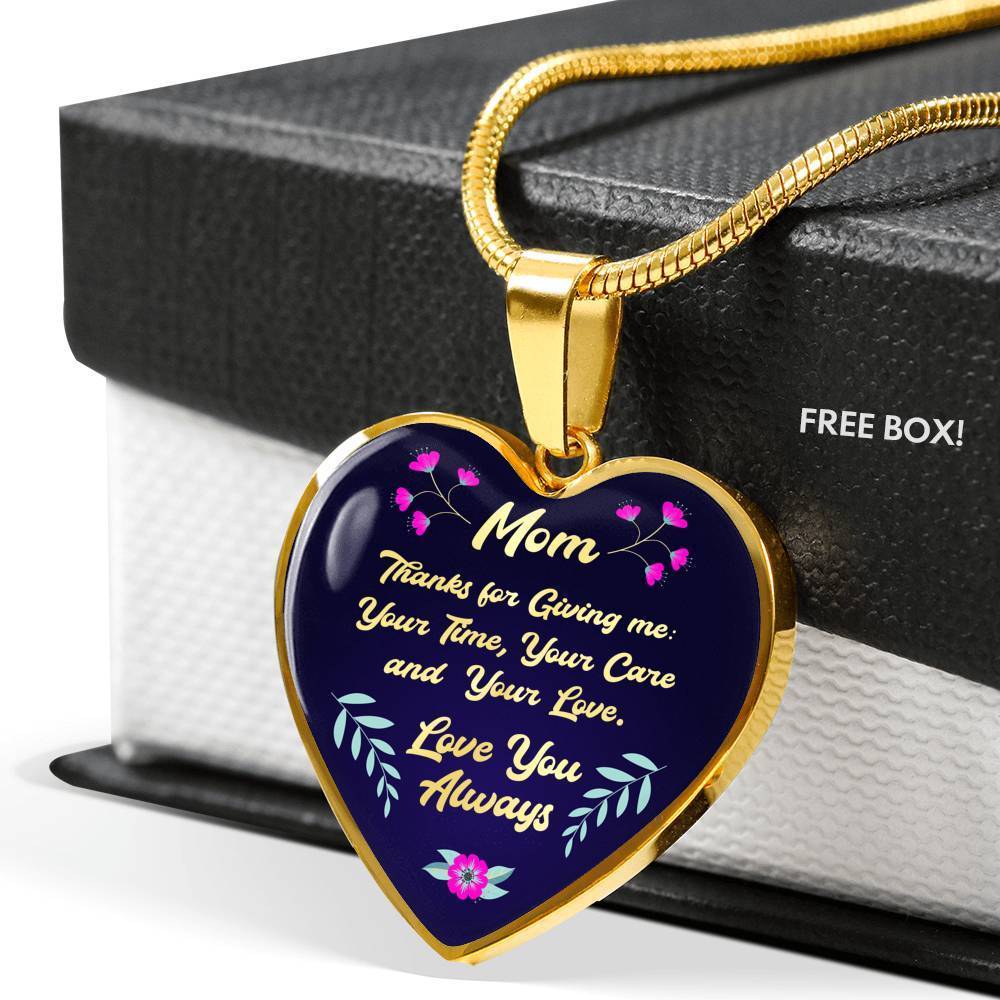 To My Mom Thanks Mother Necklace Stainless Steel or 18k Gold Heart Pendant 18-22"-Express Your Love Gifts