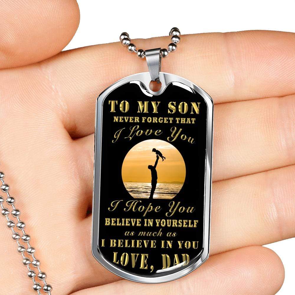 To My Son From Dad Dog Tag Stainless Steel or 18k Gold 24" Chain - Express Your Love Gifts
