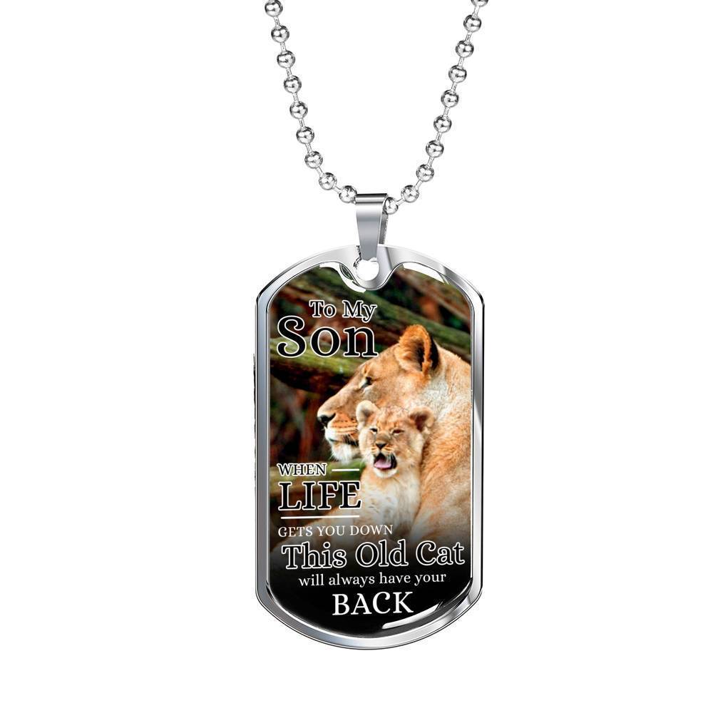 To My Son This Old Cat From Mom Necklace Stainless Steel or 18k Gold Dog Tag 24" Chain-Express Your Love Gifts