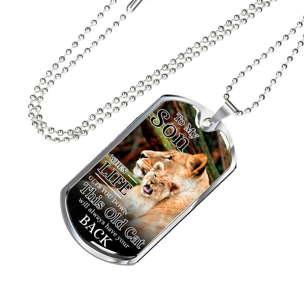 To My Son This Old Cat From Mom Necklace Stainless Steel or 18k Gold Dog Tag 24" Chain-Express Your Love Gifts