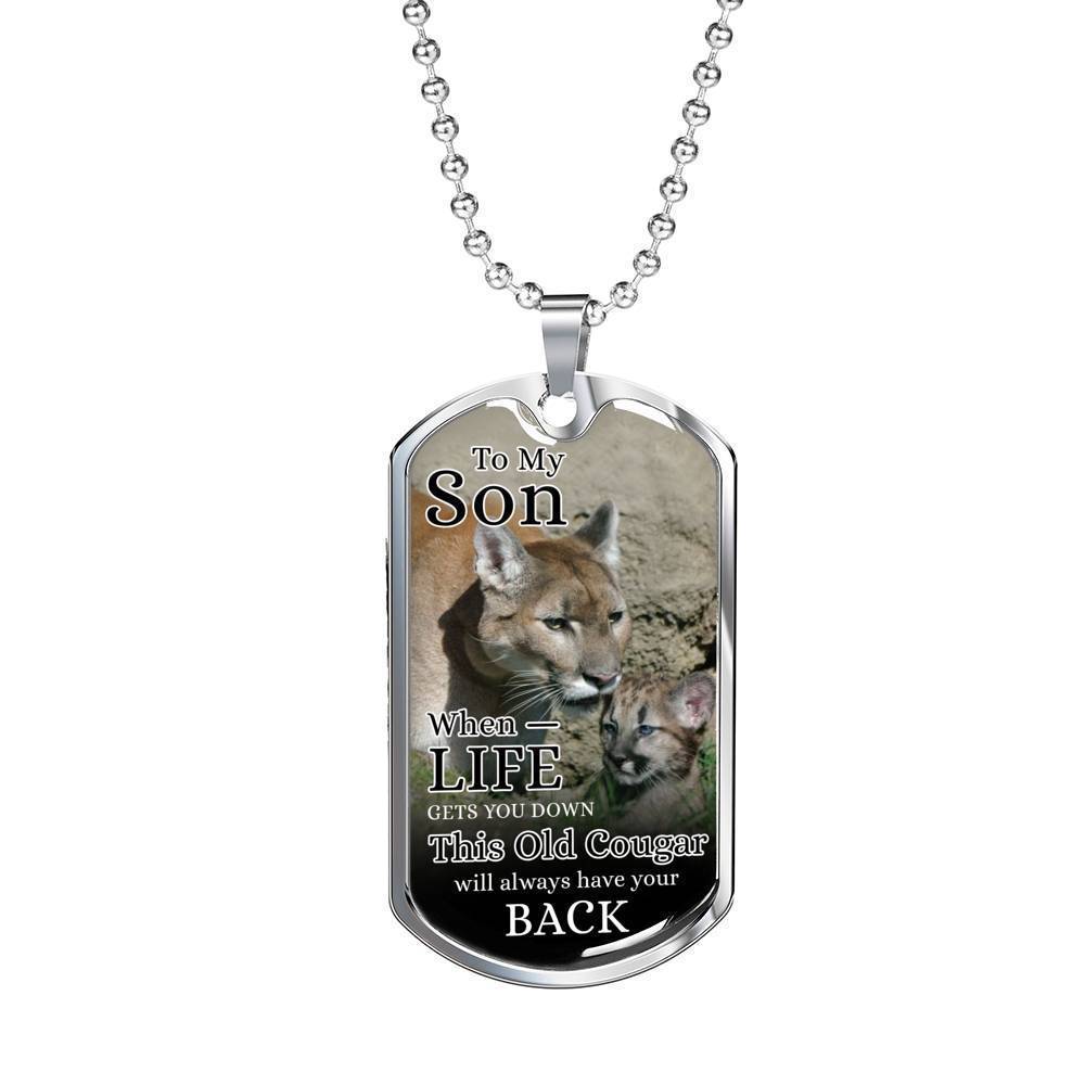 To My Son You Always Have My Back From Mom Necklace Stainless Steel or 18k Gold Dog Tag 24" Chain-Express Your Love Gifts