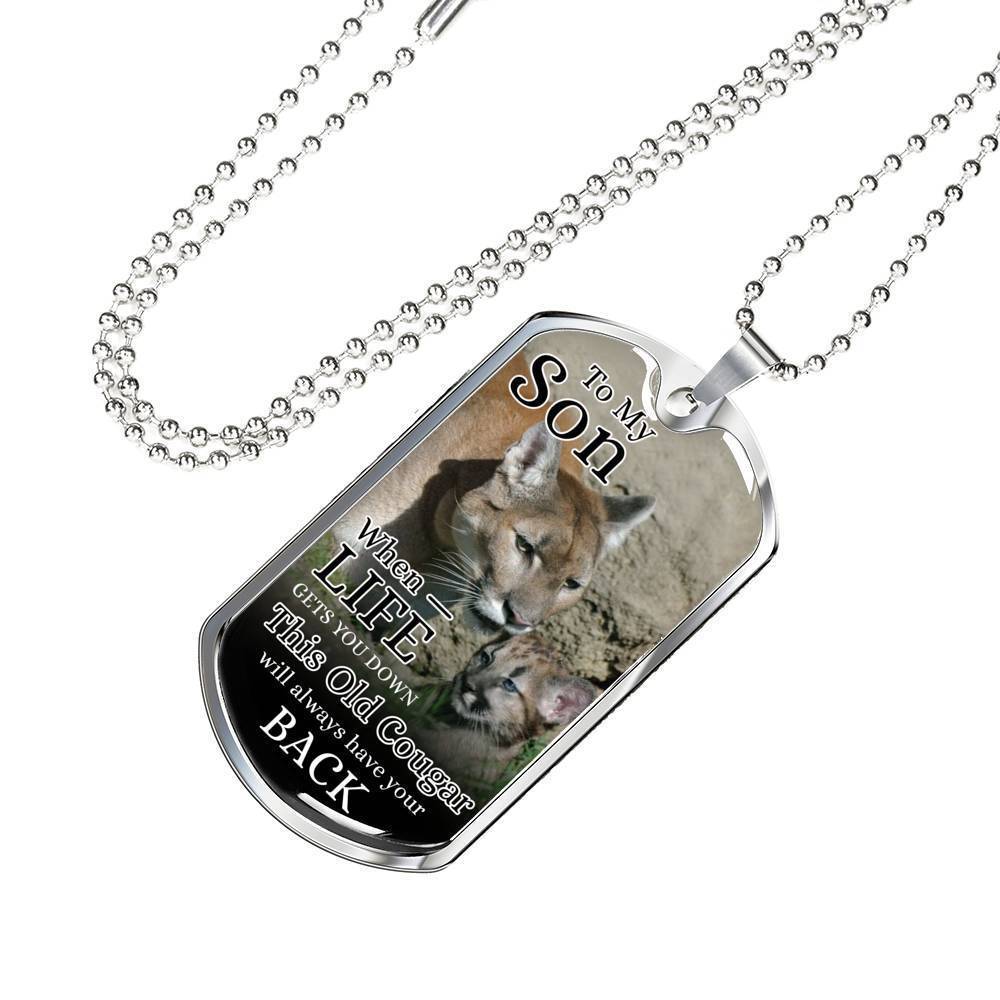 To My Son You Always Have My Back From Mom Necklace Stainless Steel or 18k Gold Dog Tag 24" Chain-Express Your Love Gifts