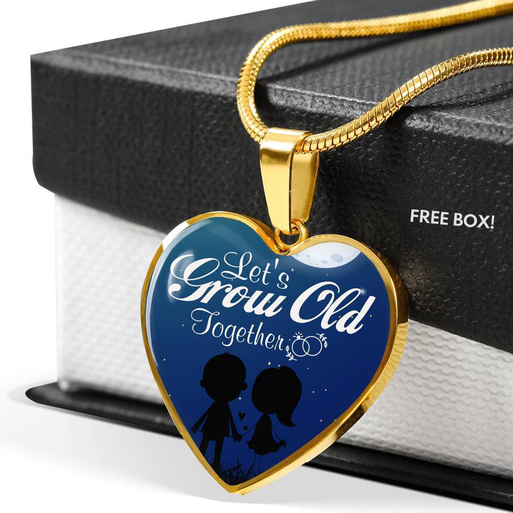 To Wife Let's Grow Old Together Stainless Steel or 18k Gold Heart Necklace 18-22"-Express Your Love Gifts