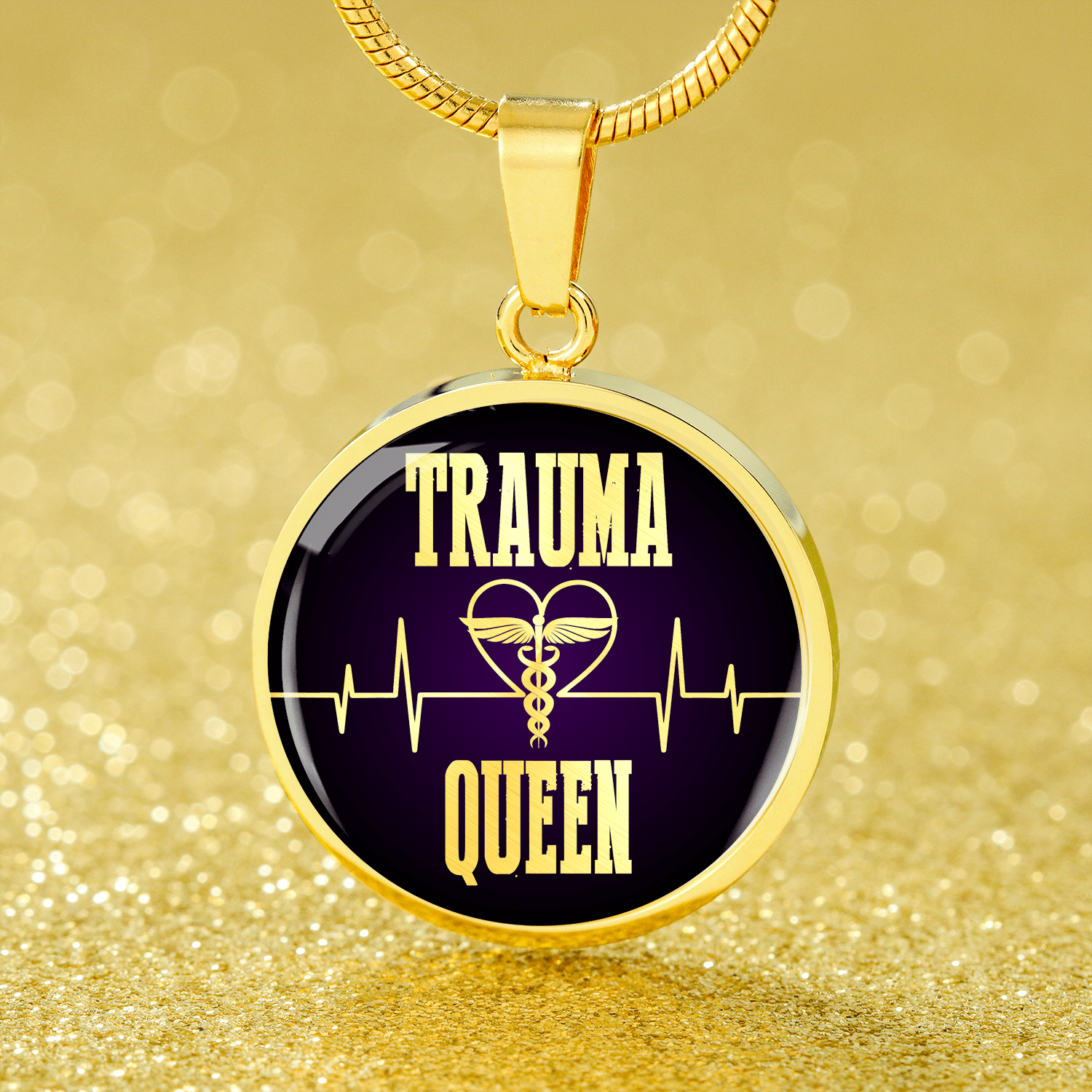 Trauma Queen Nurse Circle Necklace Stainless Steel or 18k Gold 18-22" - Express Your Love Gifts