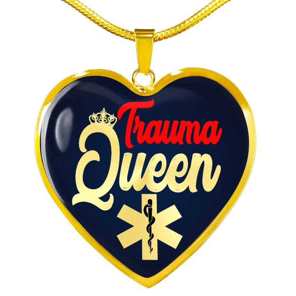 Trauma Queen Nurse Gift Necklace Stainless Steel or 18k Gold Heart Pendant 18-22" - Express Your Love Gifts