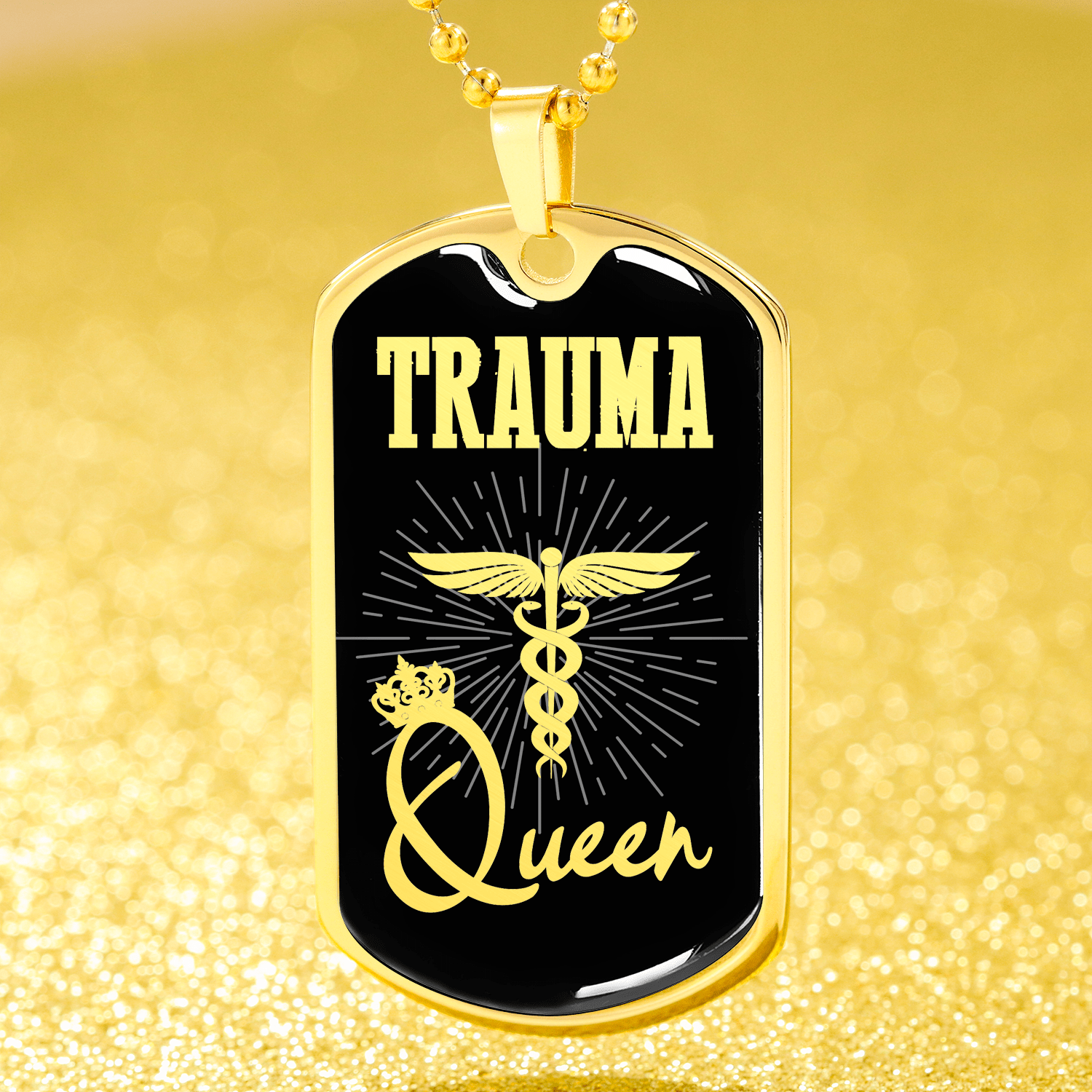 Trauma Queen Paramedic Nurse Necklace Stainless Steel or 18k Gold Dog Tag W 24" - Express Your Love Gifts