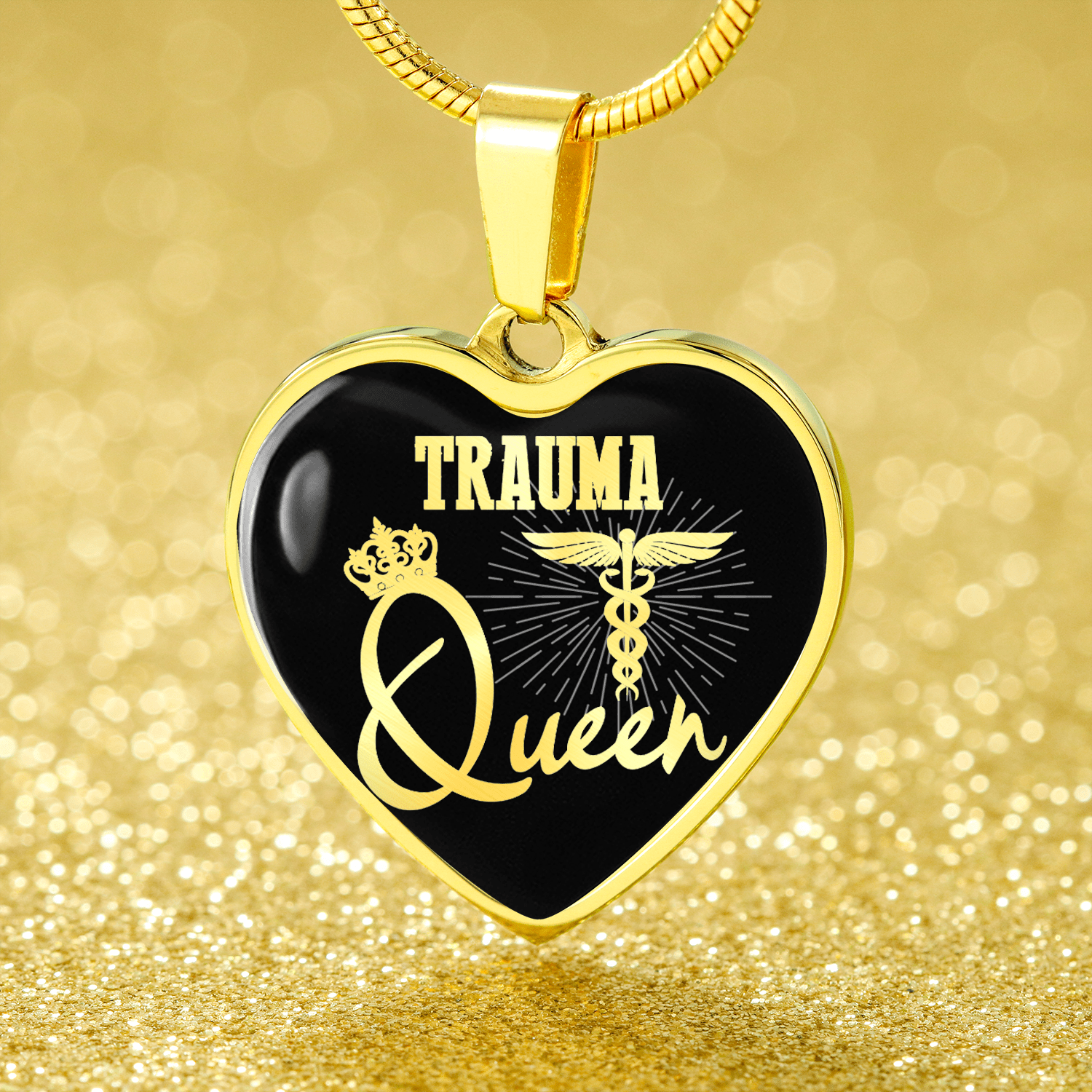 Trauma Queen Paramedic Nurse Necklace Stainless Steel or 18k Gold Heart Pendant 18-22" - Express Your Love Gifts