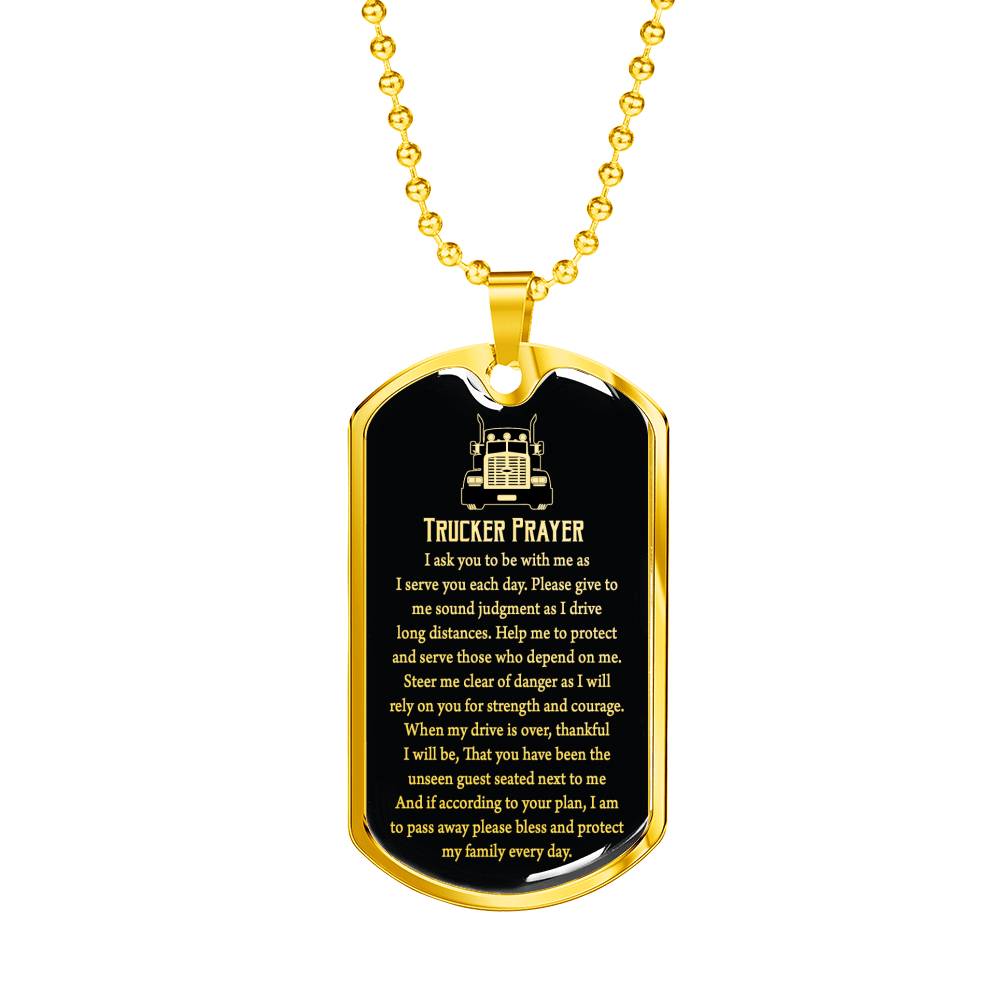 Trucker Prayer Dog Tag Stainless Steel or 18k Gold 24" Chain - Express Your Love Gifts