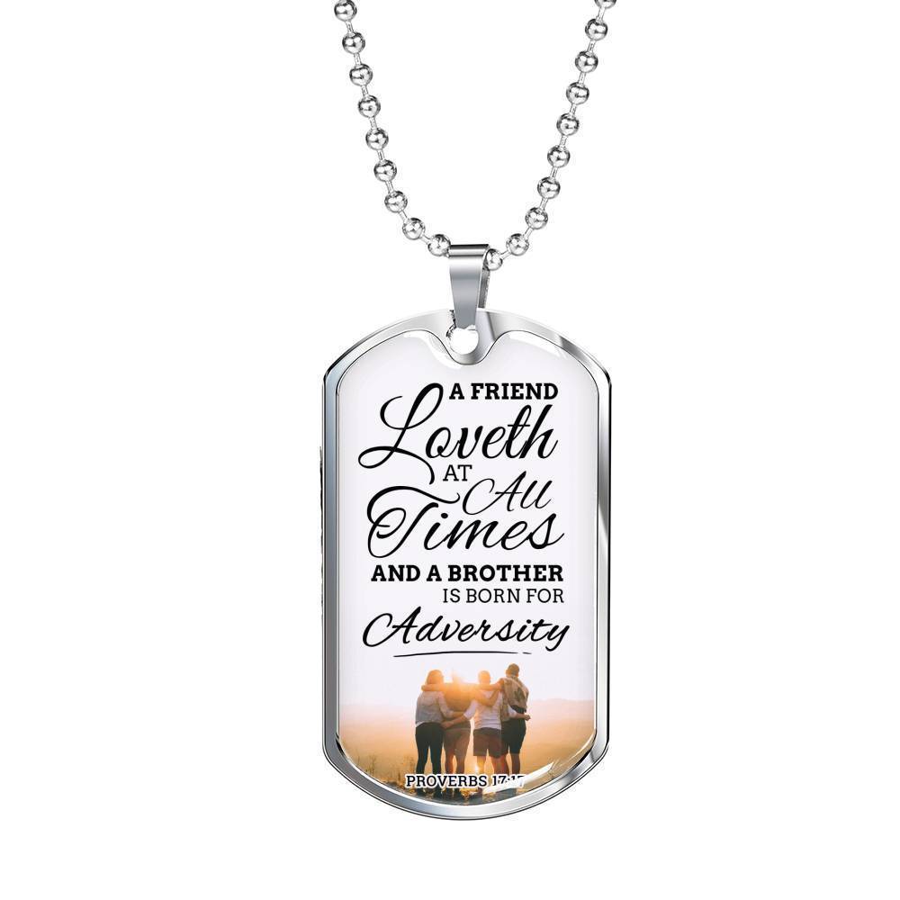 True Friend Loves At All Times Necklace Stainless Steel or 18k Gold Dog Tag 24" Chain-Express Your Love Gifts