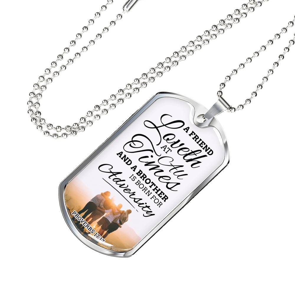 True Friend Loves At All Times Necklace Stainless Steel or 18k Gold Dog Tag 24" Chain-Express Your Love Gifts