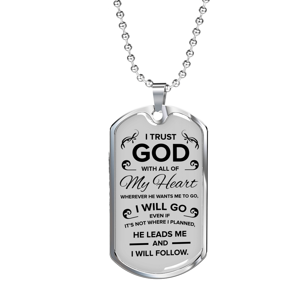Trust God Proverbs 3:5-6 Necklace Stainless Steel or 18k Gold Dog Tag 24" Chain-Express Your Love Gifts