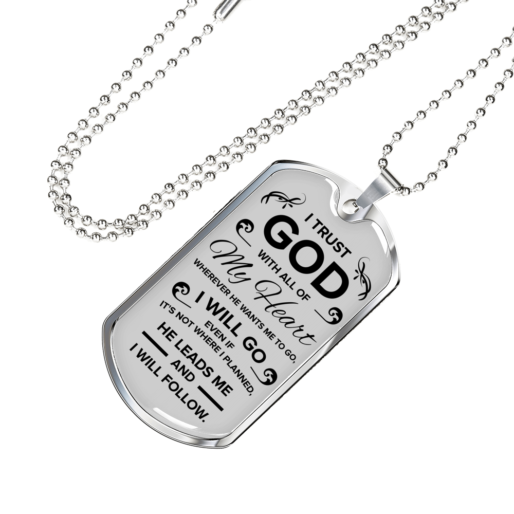Trust God Proverbs 3:5-6 Necklace Stainless Steel or 18k Gold Dog Tag 24" Chain-Express Your Love Gifts