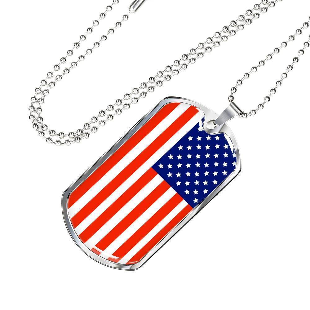 Us Flag Traditional Country Pride Necklace Stainless Steel or 18k Gold Dog Tag 24" Chain-Express Your Love Gifts
