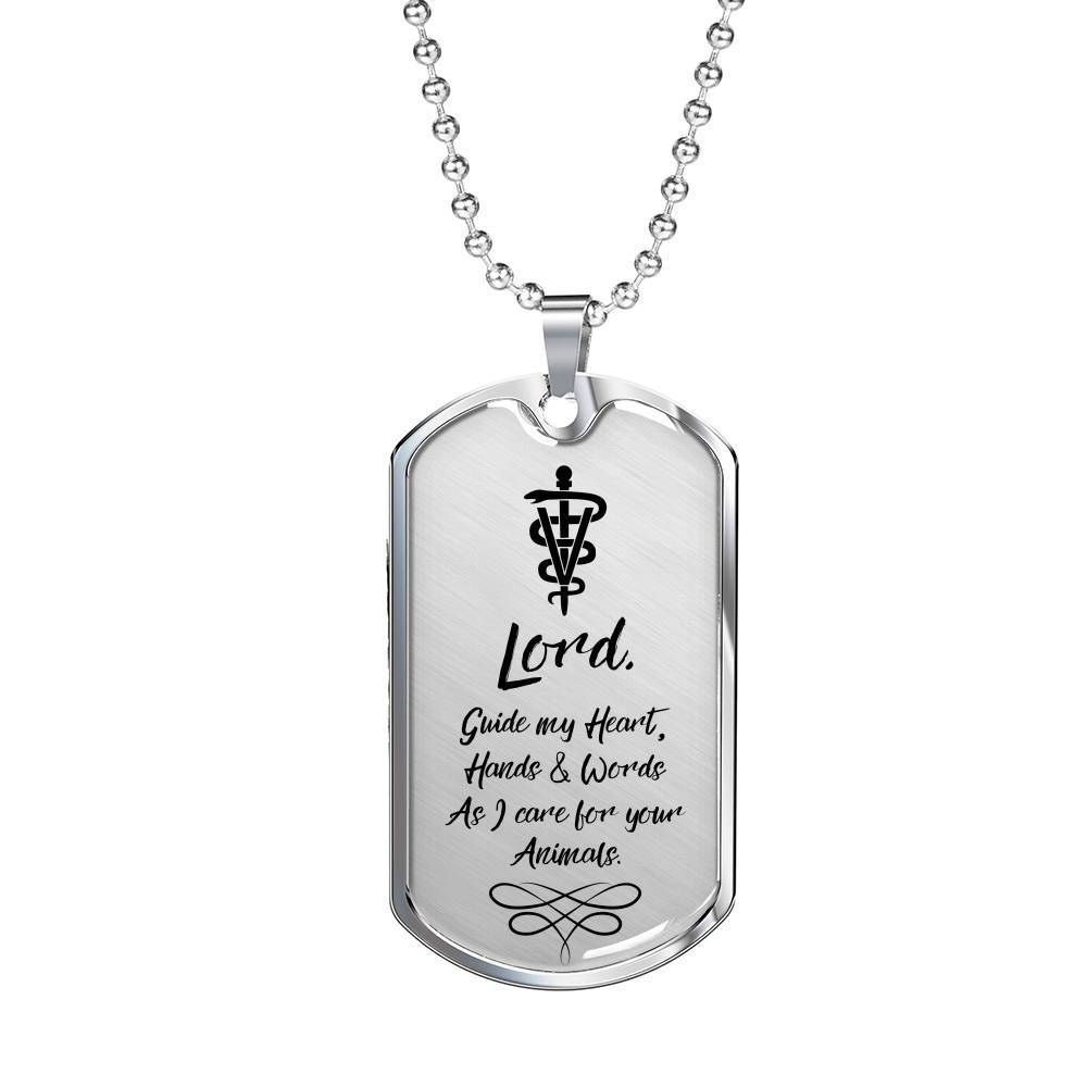 Veterinarians Prayer Vet Necklace Stainless Steel or 18k Gold Dog Tag 24" Chain - Express Your Love Gifts