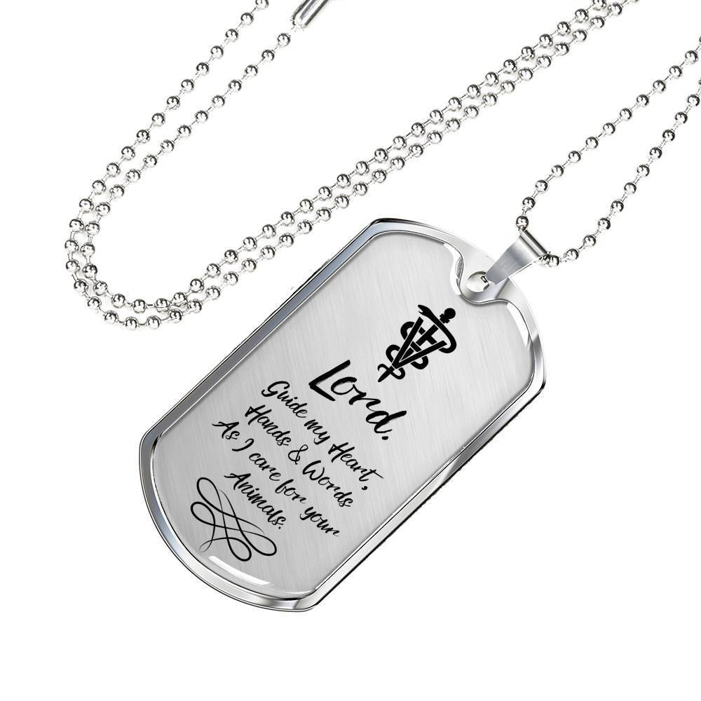 Veterinarians Prayer Vet Necklace Stainless Steel or 18k Gold Dog Tag 24" Chain - Express Your Love Gifts