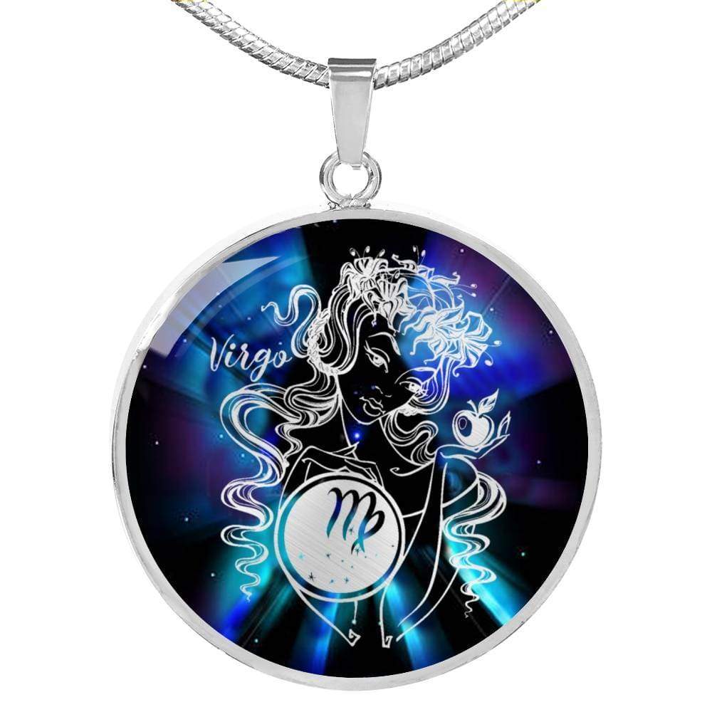 Virgo Purple Galaxy Zodiac Necklace Stainless Steel or 18k Gold Circle Pendant - Express Your Love Gifts