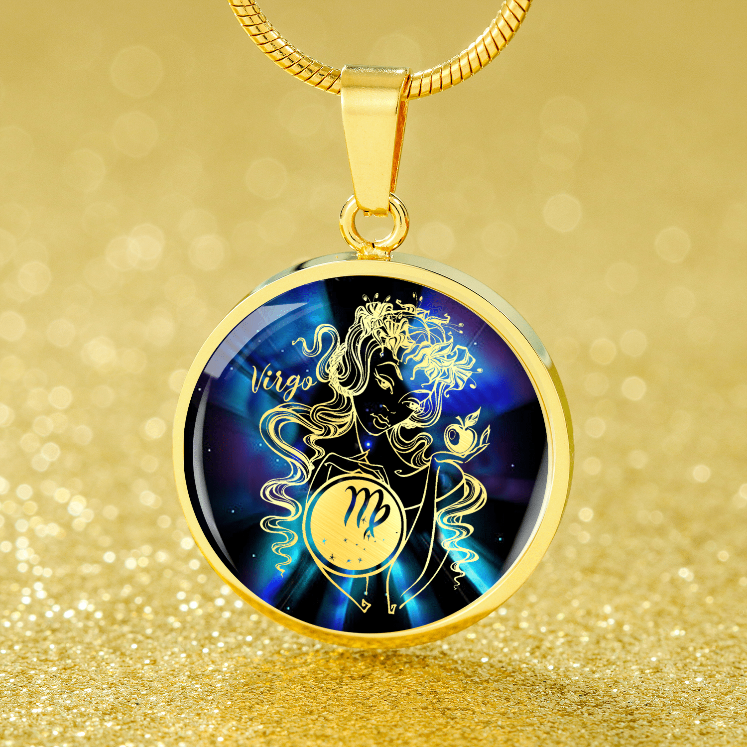 Virgo Purple Galaxy Zodiac Necklace Stainless Steel or 18k Gold Circle Pendant - Express Your Love Gifts