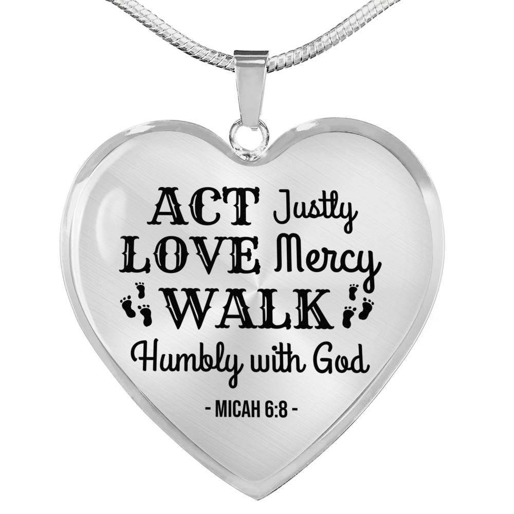 Walk Humbly With God Necklace Stainless Steel or 18k Gold Heart Pendant 18-22"-Express Your Love Gifts