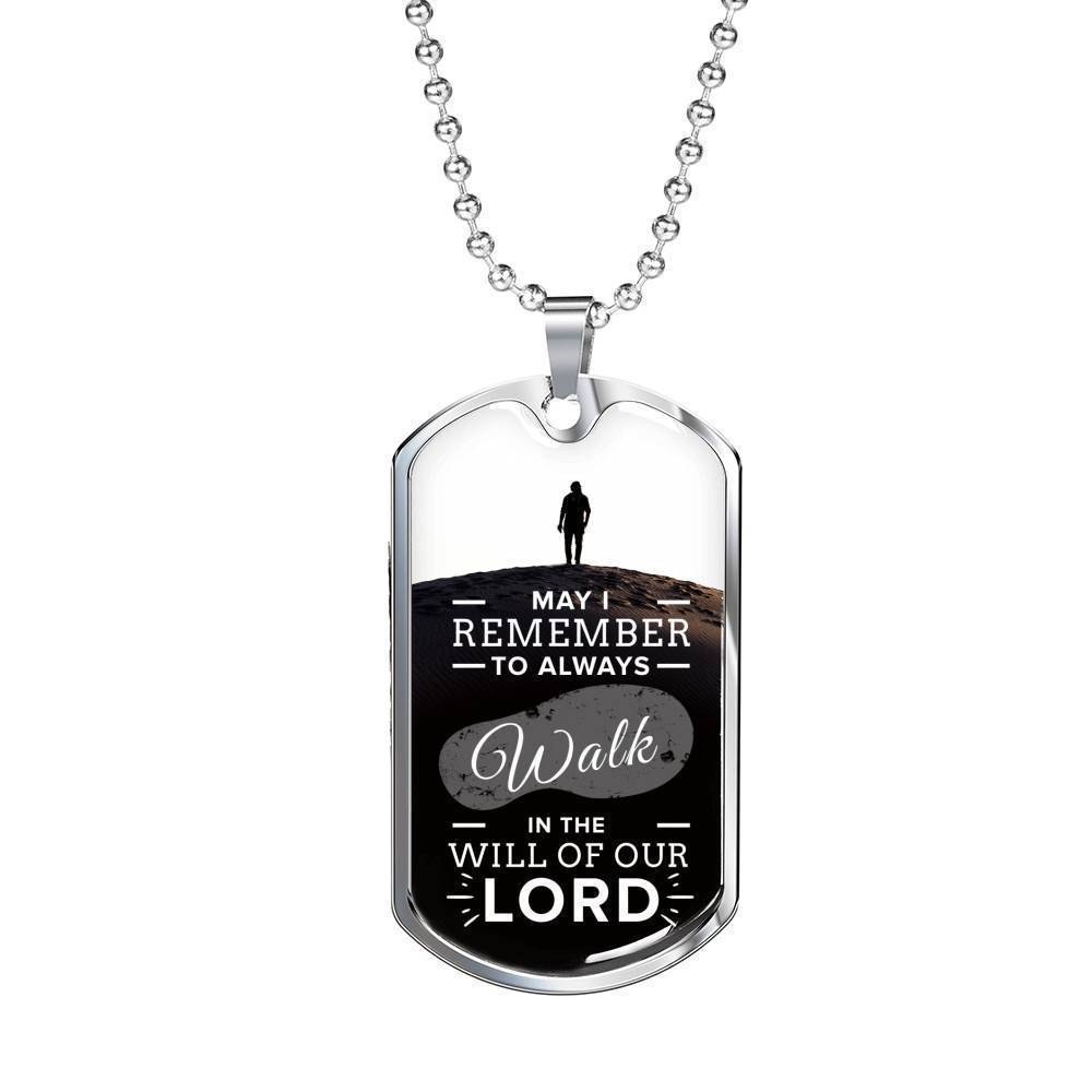 Walk In God's Will Inspirational Stainless Steel or 18k Gold Dog Tag 24" Chain-Express Your Love Gifts