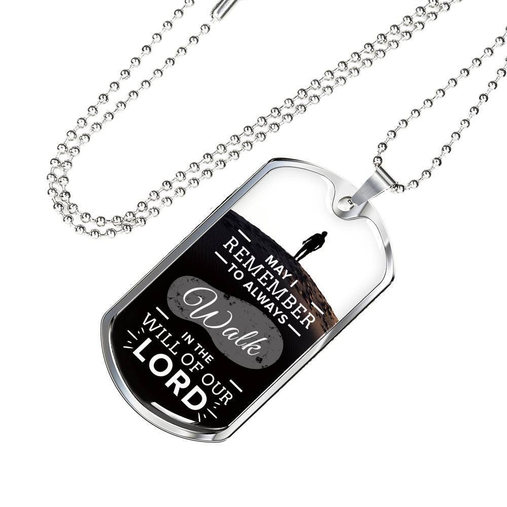 Walk In God's Will Inspirational Stainless Steel or 18k Gold Dog Tag 24" Chain-Express Your Love Gifts