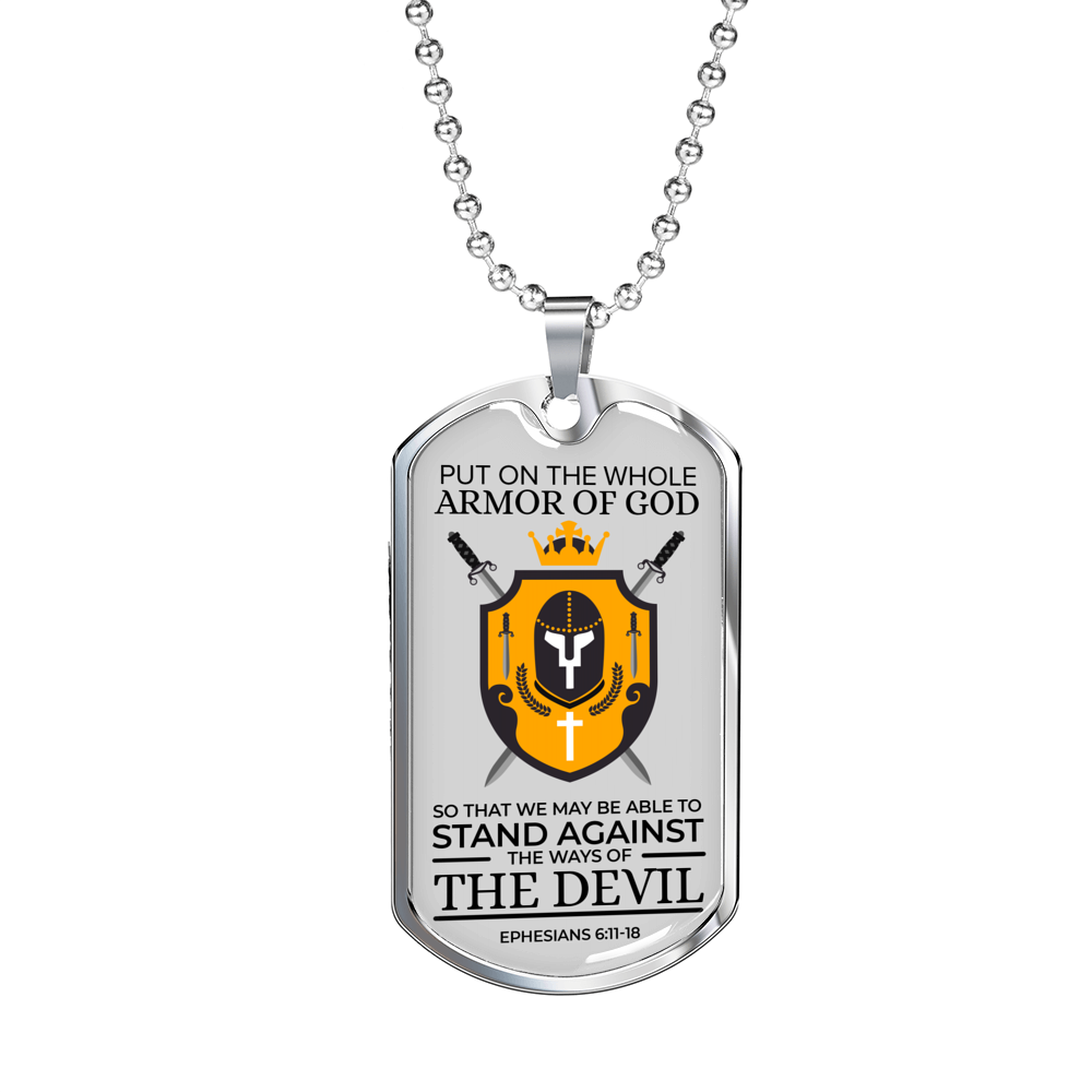 Whole Armor Of God Bible Verse Faith Necklace Stainless Steel or 18k Gold Dog Tag 24" Chain-Express Your Love Gifts