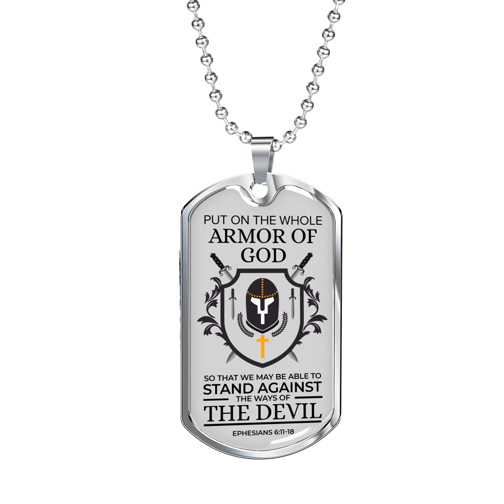Whole Armor Of God Scripture Ephesians Necklace Stainless Steel or 18k Gold Dog Tag 24" Chain-Express Your Love Gifts