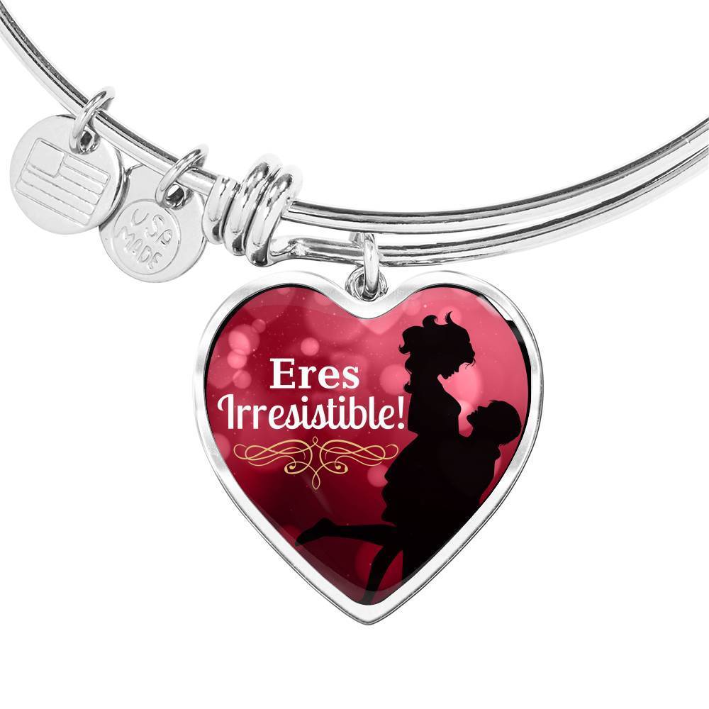 Wife Girlfriend Gift Spanish You'Re Irresistible Stainless Steel or 18k Gold Heart Pendant Bracelet Bangle-Express Your Love Gifts