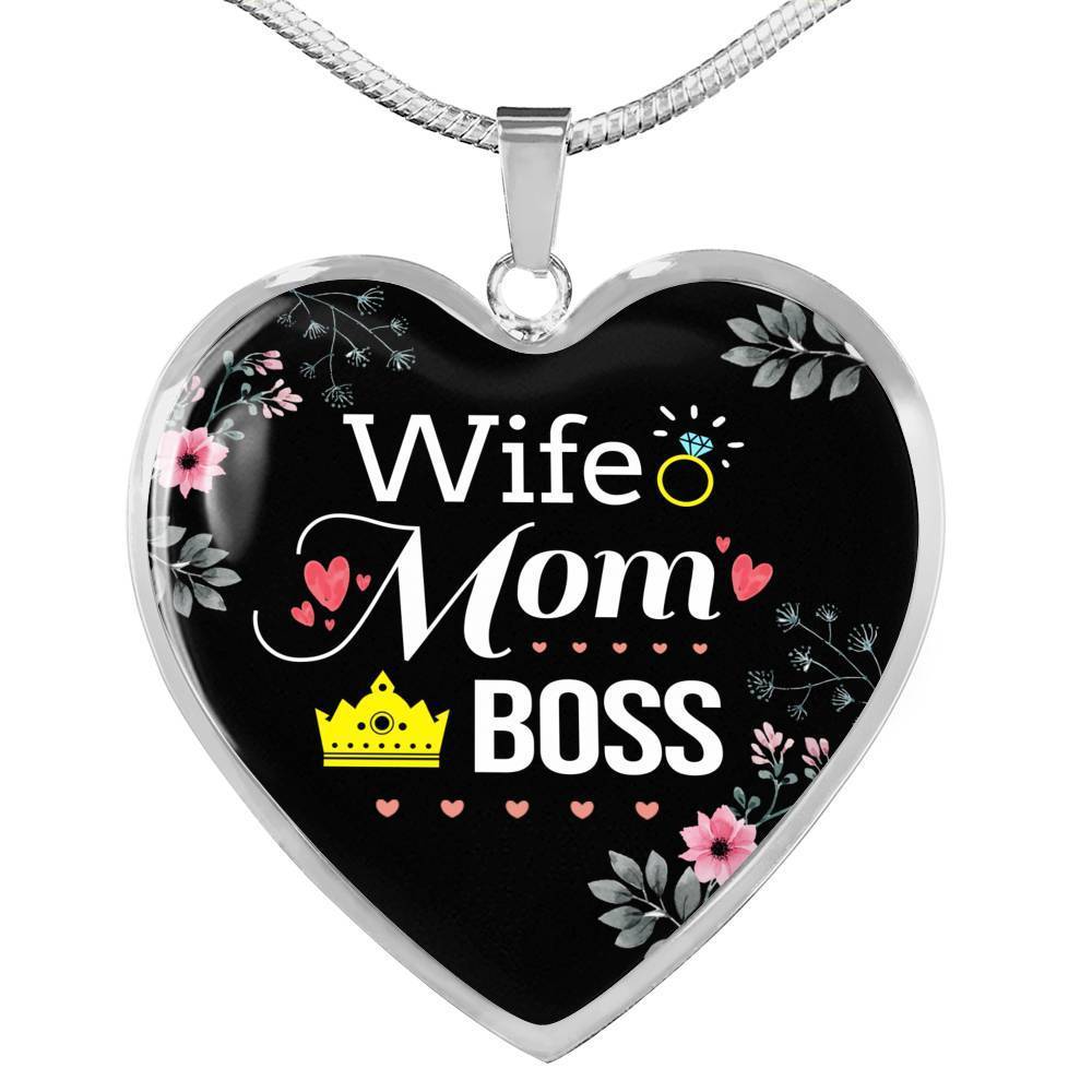 Wife. Mom. Boss Heart Pendant Necklace-Express Your Love Gifts