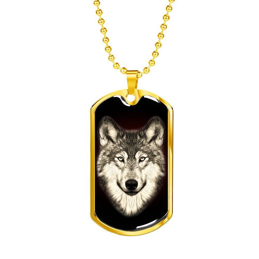 Wolf Necklace Stainless Steel or 18k Gold Dog Tag 24" Chain - Express Your Love Gifts