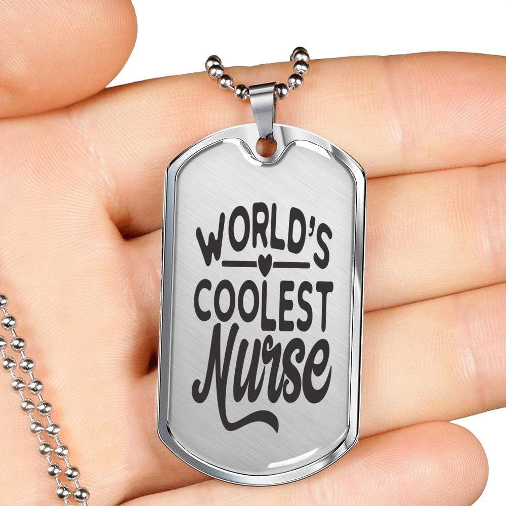 World'S Coolest Nurse Necklace Stainless Steel or 18k Gold Dog Tag 24" Chain - Express Your Love Gifts