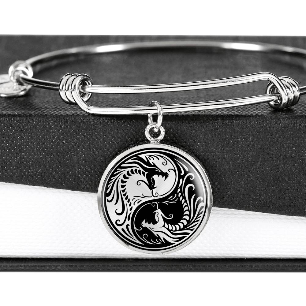 Yin Yang Bracelet Dragon Spiritual Tai Chi Bangle Stainless Steel or 18k Gold Circle - Express Your Love Gifts